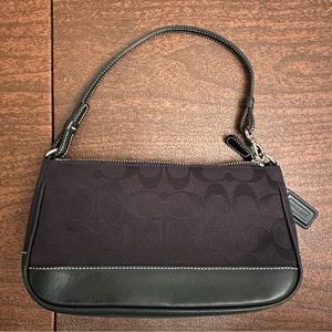 Small Black Canvas and Leather Coach Handbag